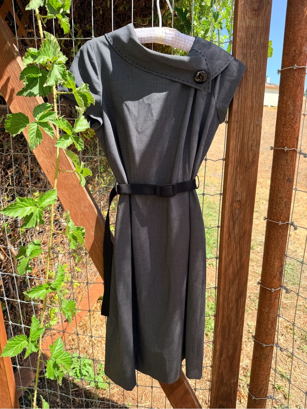 Women's Grey Midi Belted Pleated Dress